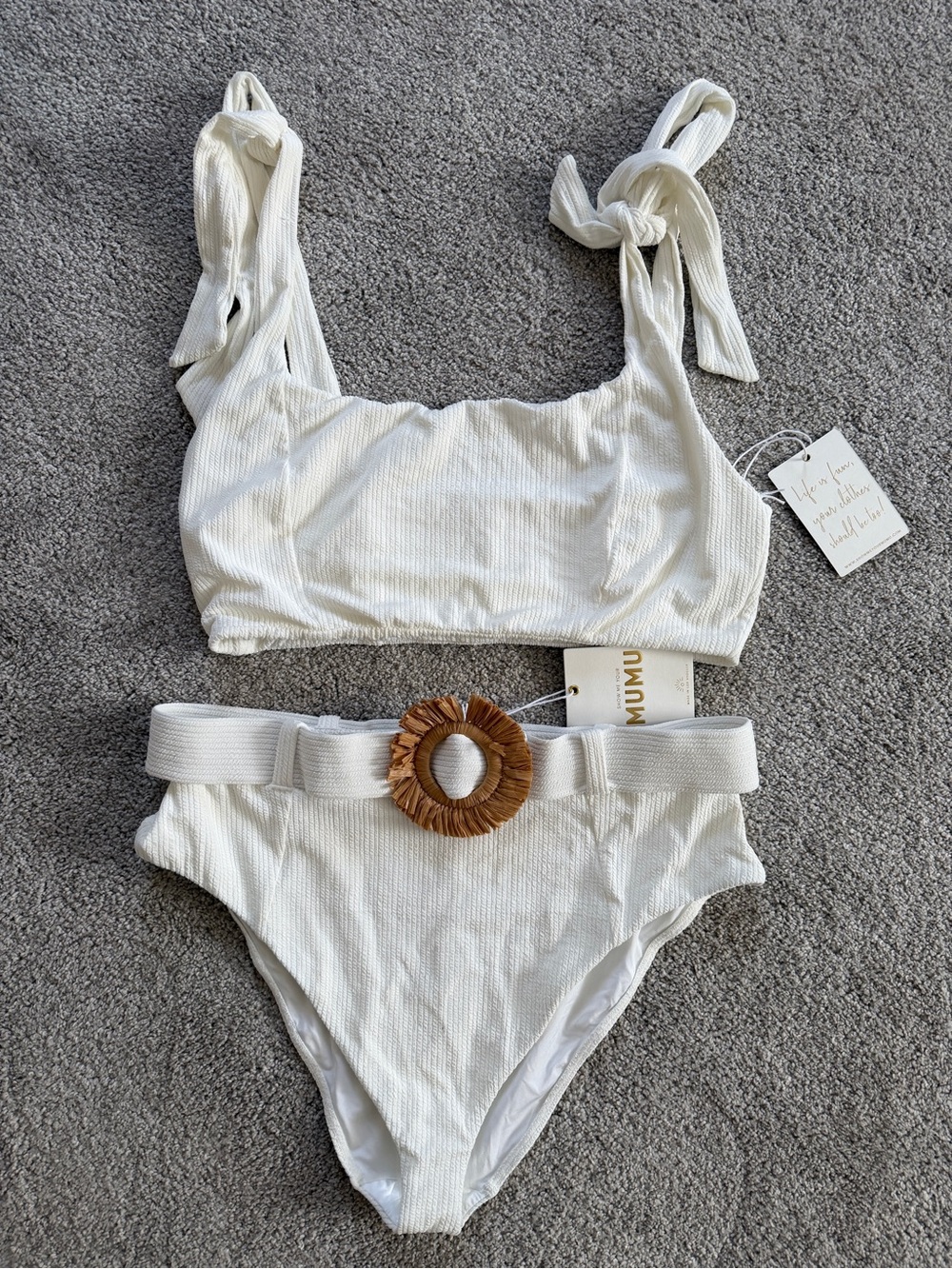 White bikini with belt